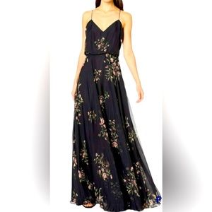Jenny Yoo Inesse Black Floral Chiffon Dress Gown Size 18